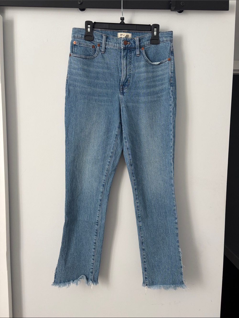 Madewell Straight Leg Jeans with Frayed Hem With Side Slit
